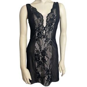 bebe Andie Lingerie Mini Dress Black/Nude Womens Size S Romantic Nightwear Party